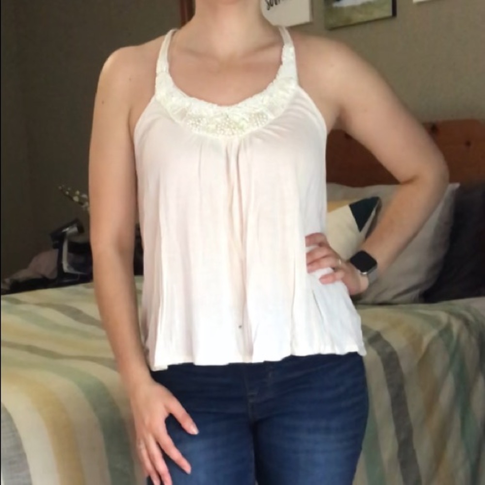 White beaded tank top